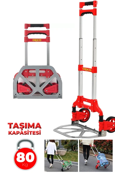 DEKO TURKEY Dkt80eb 80kg Kapasiteli Teleskopik, Katlanır El Arabası Koli Yük Paket Taşıma El Arabası 80kg - Resim 3