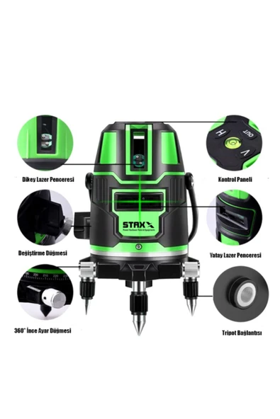 STAXX POWER Germany Tek Akülü Otomatik Hizalamalı 360° Çantalı Yatay Dikey Çok Fonksiyonlu Lazer Metre ürün görseli 1