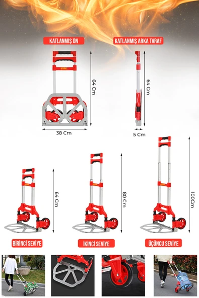 STAXX POWER Ft80eb 80kg Kapasiteli Teleskopik, Katlanır El Arabası Koli Yük Paket Taşıma El Arabası 80kg - Resim 2