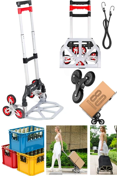 stilmax Germany 80Kg Kapasiteli Merdiven Çıkabilen Koli Yük Paket Taşıma El Arabası Teleskopik Uzayan Kol ürün görseli