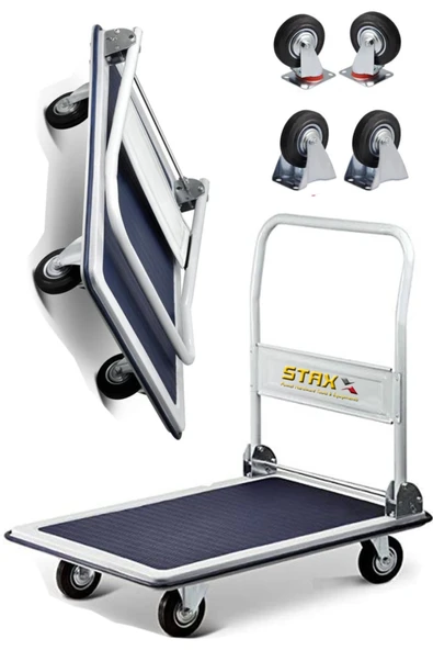 STAXX POWER 300 Kg Kapasite Alaşımlı Çelik Katlanır Platform 4 Tekerlekli Malzeme Koli Paket Taşıma El Arabası - Resim 2
