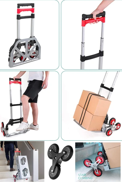 stilmax 80KG Kapasiteli Merdiven Çıkabilen Taşıma Arabası - Hafif, Dayanıklı ve Pratik Koli Yük Taşıma Araba - Resim 3