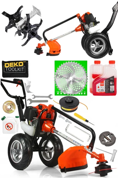 DEKO TURKEY Muhteşem İkili Set Çapalama Makinesi + Arabalı  Tekerlekli Tırpan Ot Biçme Çapalama Belleme Makinesi - Resim 2