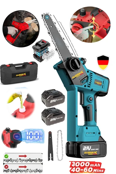 stilmax 2100WH 3000Mah Dijital Göstergeli Lityum Çift Akülü Dal Kesme Budama Testeresi Yağ Pompalı 10 Pilli ürün görseli 1