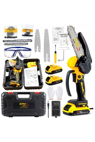 STAXX POWER 21V 3Ah Kömürsüz Motor Çift Akülü 12-15 cm Çift Pala Dal Budama Bıçkı Makinası Seri Kullanım - Resim 2