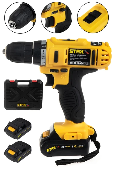 STAXX POWER American Type Multi Speed 58v 8ah Samsung Çift Akülü Şarjlı Vidalama Matkap Seti 5 Ad Titanyum Uç ürün görseli 1