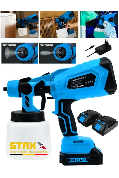 STAXX POWER Yüksek Basınçlı Boya Ilaç Dezenfektan Püskürtme Makinesi Şarjlı Çift x2 Akülü Sprey Boya Tabancası ürün görseli