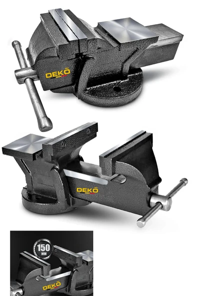 DEKO TURKEY Yerli Üretim 150mm 6" Sabit Tabanlı Özel Alaşım Paslanmaz Çelik Sabit Tezgah Masa Mengenesi Örslü ürün görseli