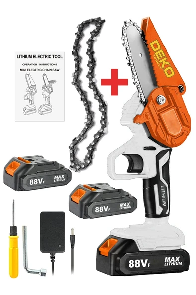 DEKO TURKEY Kömürsüz Easy Hybrid Motor 88v 10ah Akülü Dal Kesme Budama Bıçkı Makinesi Çift Akü + Zincir ürün görseli 1