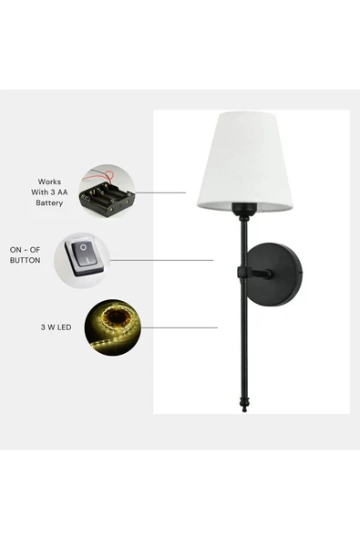 Lumexx YENİ DAVİN PİLLİ SİYAH BEYAZ ABAJURLU APLİK ürün görseli