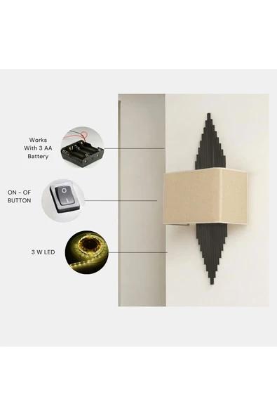 Lumexx Yeni Hande Pilli Siyah Dikdörtgen Açık Hasır Abajurlu Aplik ürün görseli