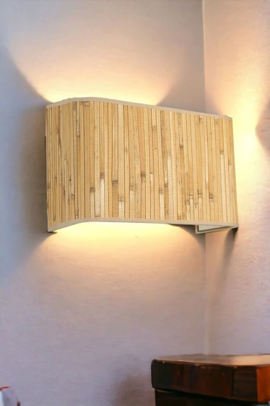 Lumexx YENİ BAMBU PİLLİ 07 ABAJURLU DİKDÖRTGEN APLİK - Resim 2