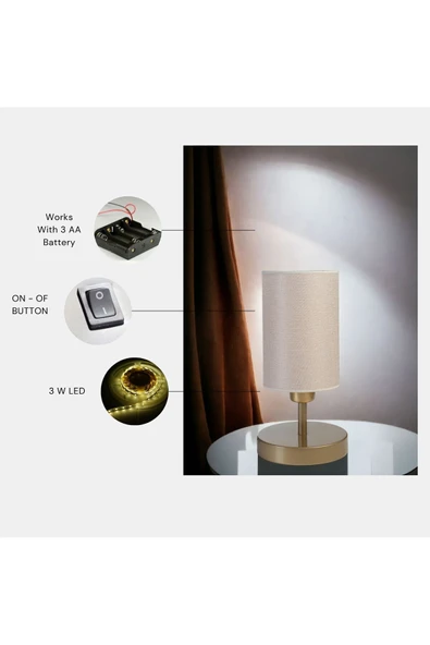 Lumexx Yeni Rumeli Pilli Eskitme Açık Hasır Abajurlu Masa Lambası ürün görseli