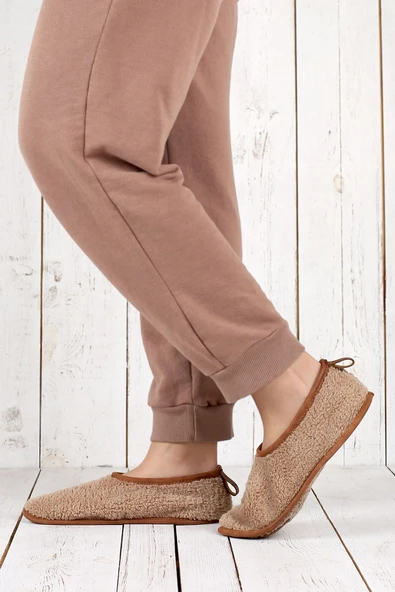 Kışlık Kaymaz Deri Taban Ev Patiği Ptk-bw Bej - Resim 4