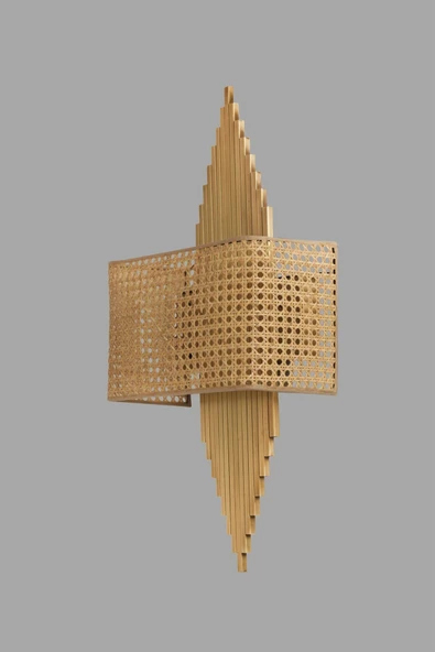 Lumexx Yeni Aslı Pilli Eskitme Dikdörtgen Rattan Abajurlu Aplik - Resim 4