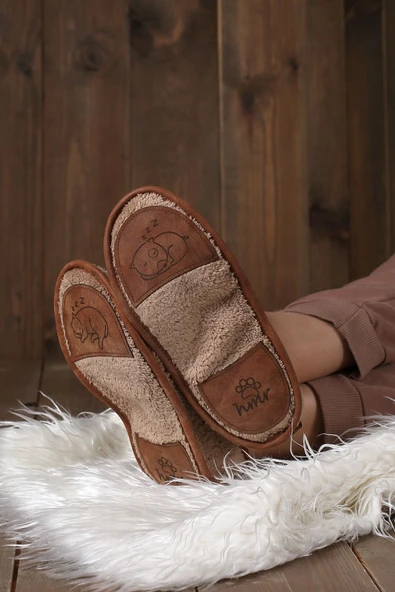 Kışlık Kaymaz Deri Taban Ev Patiği Ptk-bw Bej - Resim 5