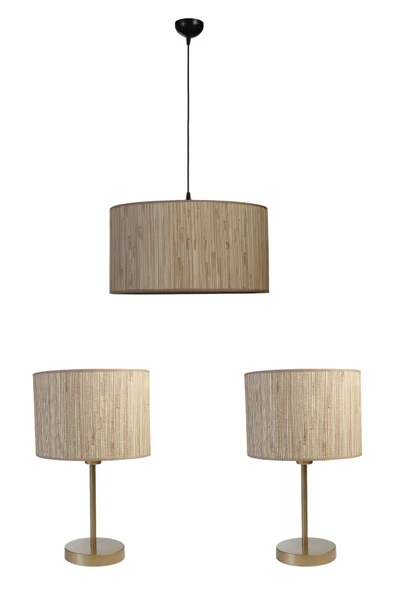 Lumexx BAMBU 09 ABAJUR AVİZE 3 LÜ SET - Resim 2