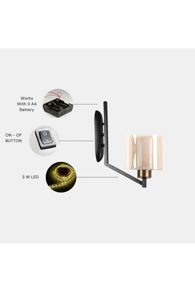 Lumexx Yeni Ruby Pilli Siyah Bal Camlı Aplik ürün görseli