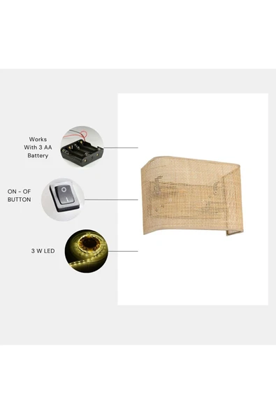 Lumexx Yeni Örgülü Pilli Rattan Abajurlu Dikdörtgen Aplik ürün görseli