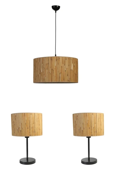 Lumexx BAMBU 07 ABAJUR AVİZE 3 LÜ SET - Resim 2