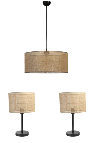 Lumexx ÖRGÜLÜ RATTAN ABAJUR AVİZE 3 LÜ SET - Resim 2