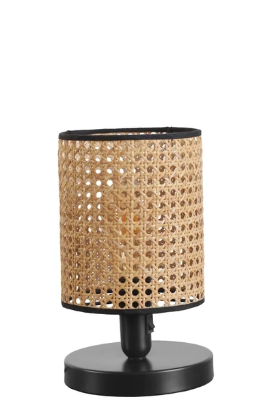 Lumexx YENİ AYÇA PİLLİ SİYAH RATTAN ABAJURLU MASA LAMBASI - Resim 4