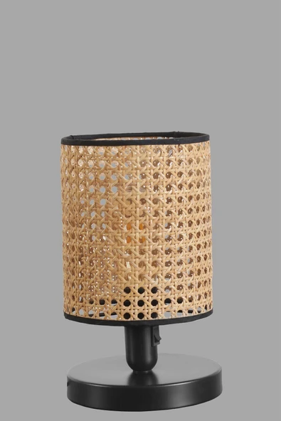Lumexx YENİ AYÇA PİLLİ SİYAH RATTAN ABAJURLU MASA LAMBASI - Resim 5