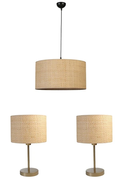 Lumexx HASIR RATTAN ABAJUR AVİZE 3 LÜ SET - Resim 2