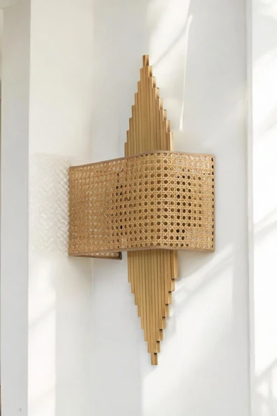 Lumexx Yeni Aslı Pilli Eskitme Dikdörtgen Rattan Abajurlu Aplik - Resim 2