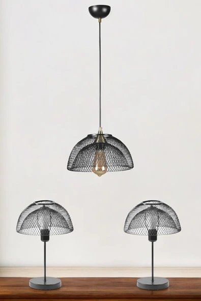 Lumexx UFO AVİZE ABAJUR 3 LÜ SİYAH SET ürün görseli