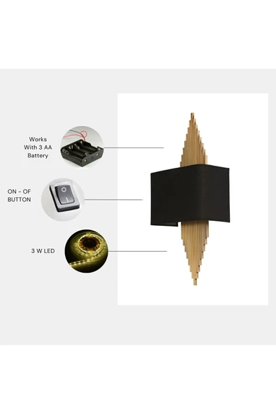 Lumexx Yeni Aslı Pilli Eskitme Dikdörtgen Siyah Abajurlu Aplik ürün görseli