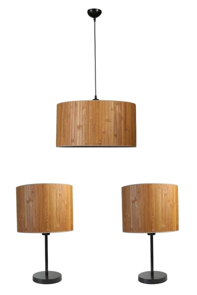 Lumexx BAMBU 01 ABAJUR AVİZE 3 LÜ SET - Resim 2