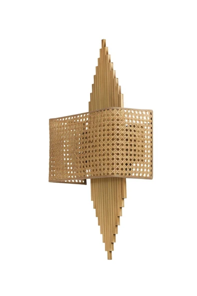 Lumexx Yeni Aslı Pilli Eskitme Dikdörtgen Rattan Abajurlu Aplik - Resim 3