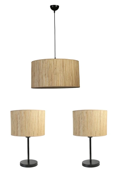 Lumexx BAMBU 010 ABAJUR AVİZE 3 LÜ SET - Resim 2