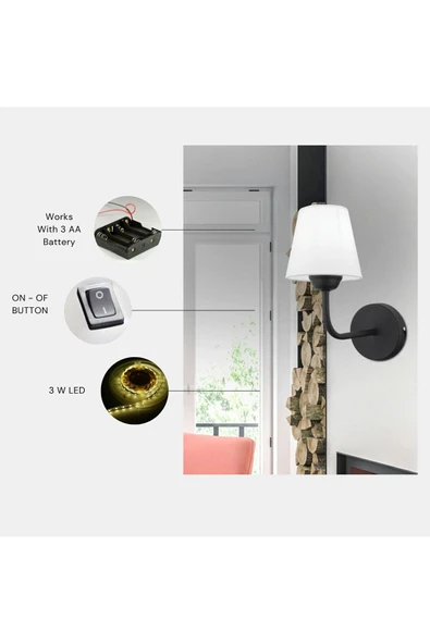 Lumexx YENİ ELNO PİLLİ SİYAH BEYAZ ABAJURLU APLİK ürün görseli