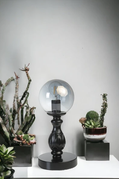 Lumexx Yeni Olimpiyat Pilli Siyah Füme Camlı Masa Lambası - Resim 2