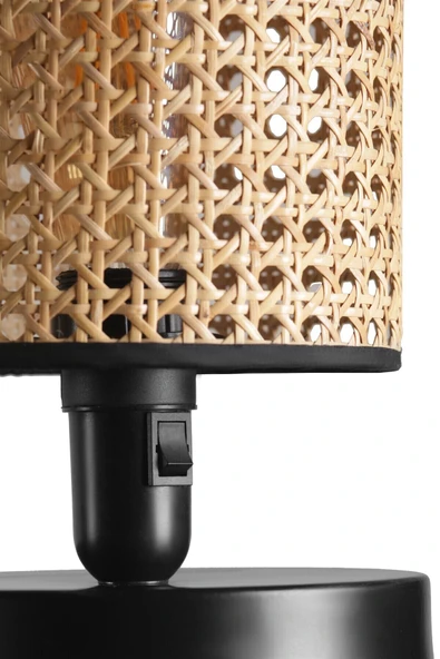 Lumexx YENİ AYÇA PİLLİ SİYAH RATTAN ABAJURLU MASA LAMBASI - Resim 6
