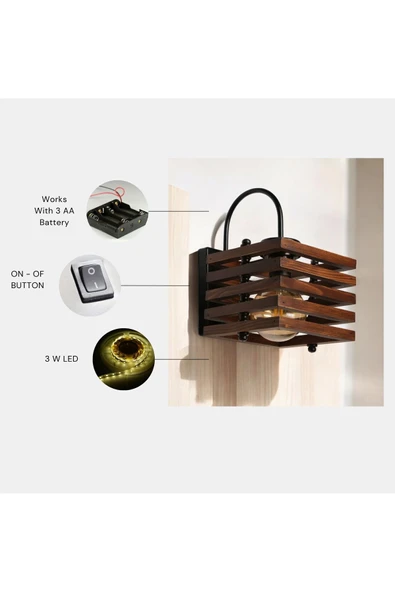 Lumexx YENİ AVNİ PİLLİ KARE AHŞAP CEVİZ APLİK ürün görseli