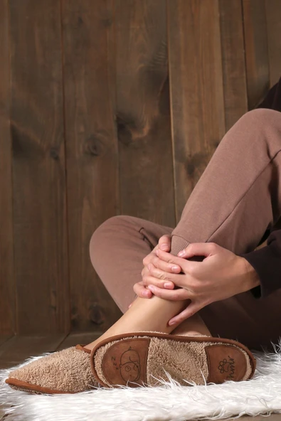 Kışlık Kaymaz Deri Taban Ev Patiği Ptk-bw Bej ürün görseli 1