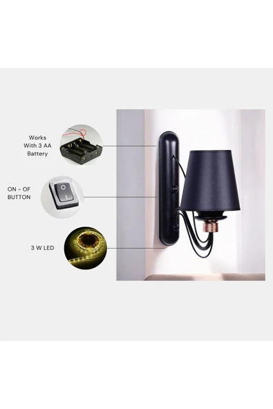 Lumexx Yeni Berfin Pilli Siyah Aplik Siyah Abajurlu ürün görseli