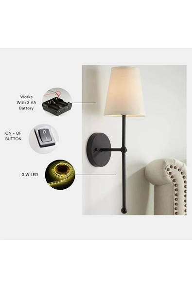 Lumexx YENİ BRİCE PİLLİ SİYAH BEYAZ ABAJURLU APLİK ürün görseli