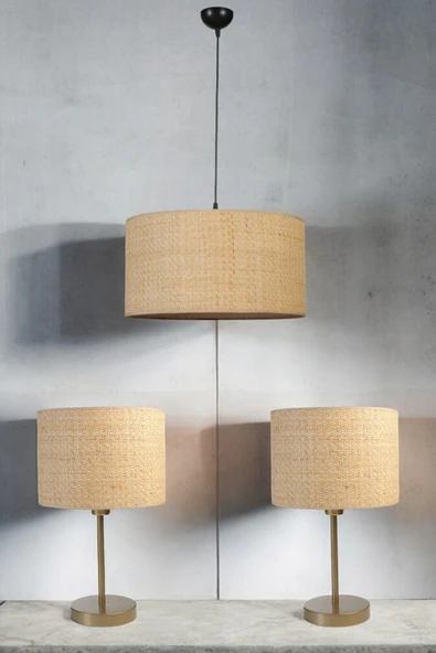 Lumexx HASIR RATTAN ABAJUR AVİZE 3 LÜ SET ürün görseli
