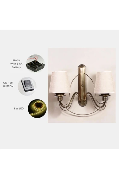 Lumexx YENİ BERFİN PİLLİ 2 Lİ APLİK ESKİTME HASIR ABAJURLU ürün görseli