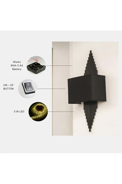 Lumexx Yeni Aslı Pilli Siyah Dikdörtgen Siyah Abajurlu Aplik ürün görseli