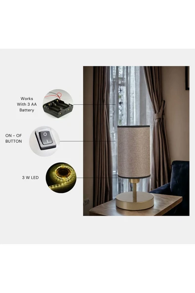 Lumexx Yeni Rumeli Pilli Eskitme Koyu Hasır Abajurlu Masa Lambası ürün görseli