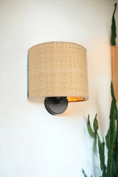 Lumexx YENİ HASIR PİLLİ RATTAN ABAJURLU OVAL APLİK - Resim 2