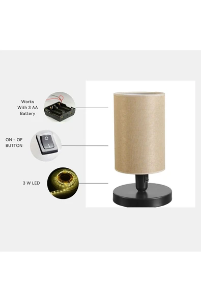 Lumexx Yeni Ayça Pilli Siyah Açık Hasır Abajurlu Masa Lambası ürün görseli