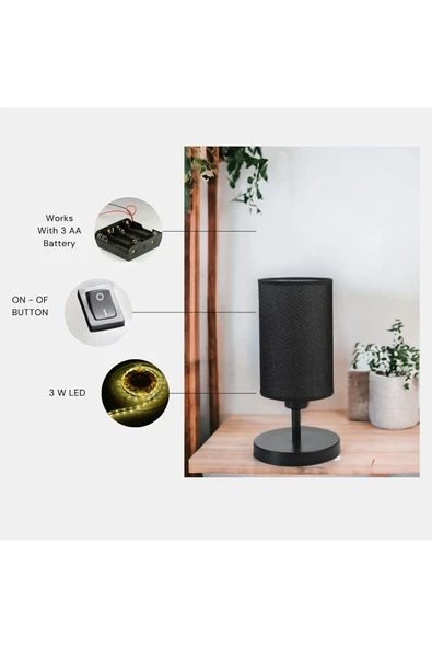 Lumexx YENİ RUMELİ PİLLİ SİYAH SİYAH ABAJURLU MASA LAMBASI ürün görseli