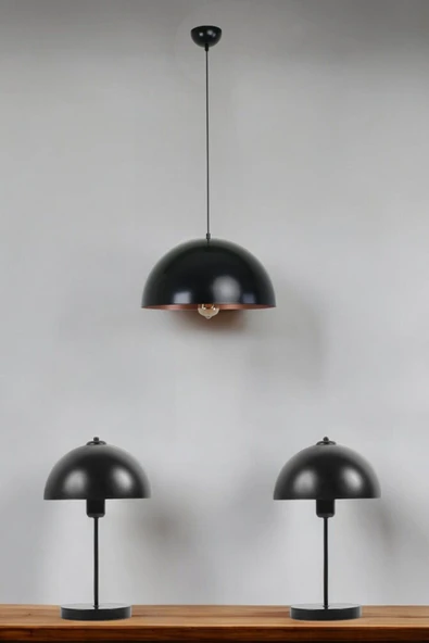 Lumexx Büyük Retro Siyah Avize Abajur 3 Lü Set ürün görseli