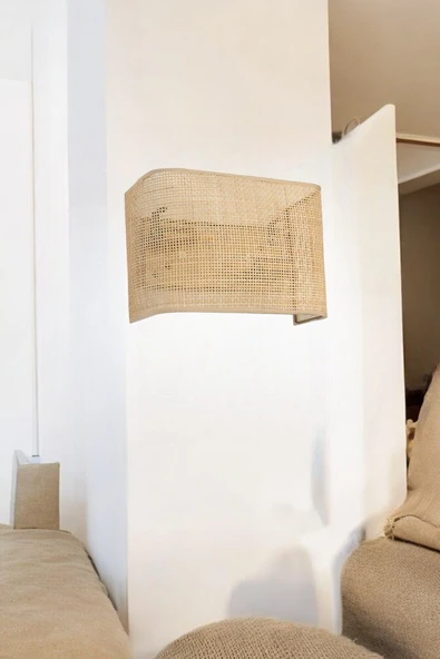 Lumexx Yeni Örgülü Pilli Rattan Abajurlu Dikdörtgen Aplik - Resim 2